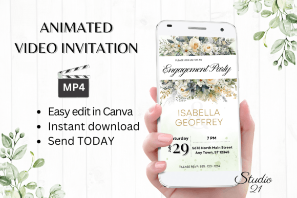 Electronic Engagement Party Invite W1426: Instant Digital Celebration
