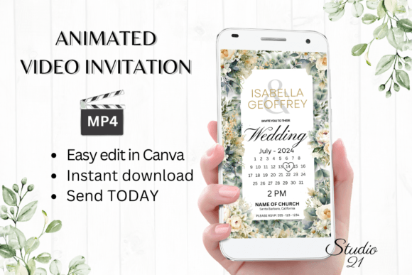 Electronic Wedding Invitation W8420B: Your Animated Digital Template