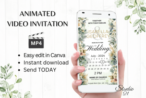 Electronic Wedding Invitation W8424B: Modern Nuptial Style