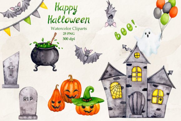 Halloween Watercolor Cliparts: Authentic PNG Designs