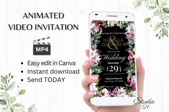 Orchids Wedding Invitation W8451: Elegant Animated Templates