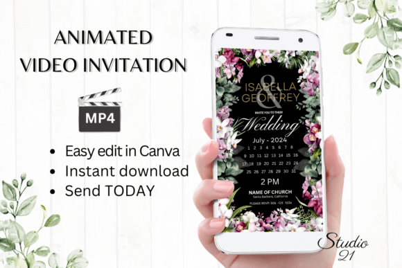Orchids Wedding Invitation W8451B: Elegant Animated Design