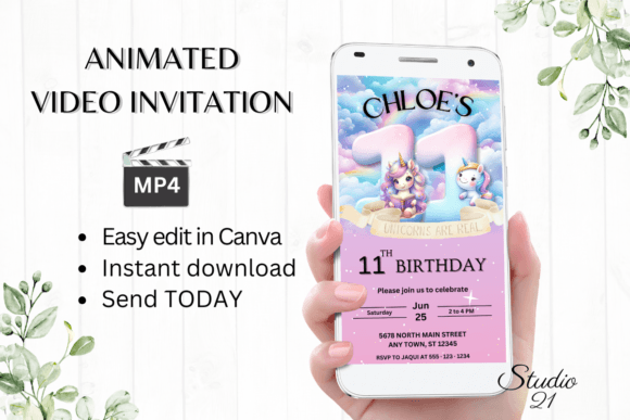 Unicorn Birthday Invitation 11 Years Old: A Magical Digital Template