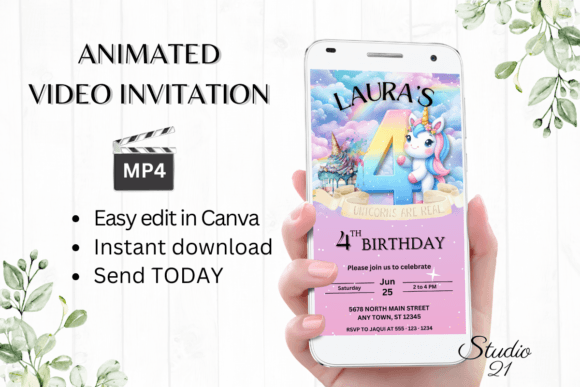 Unicorn Birthday Invitation 4 Years Old: A Magical Digital Template